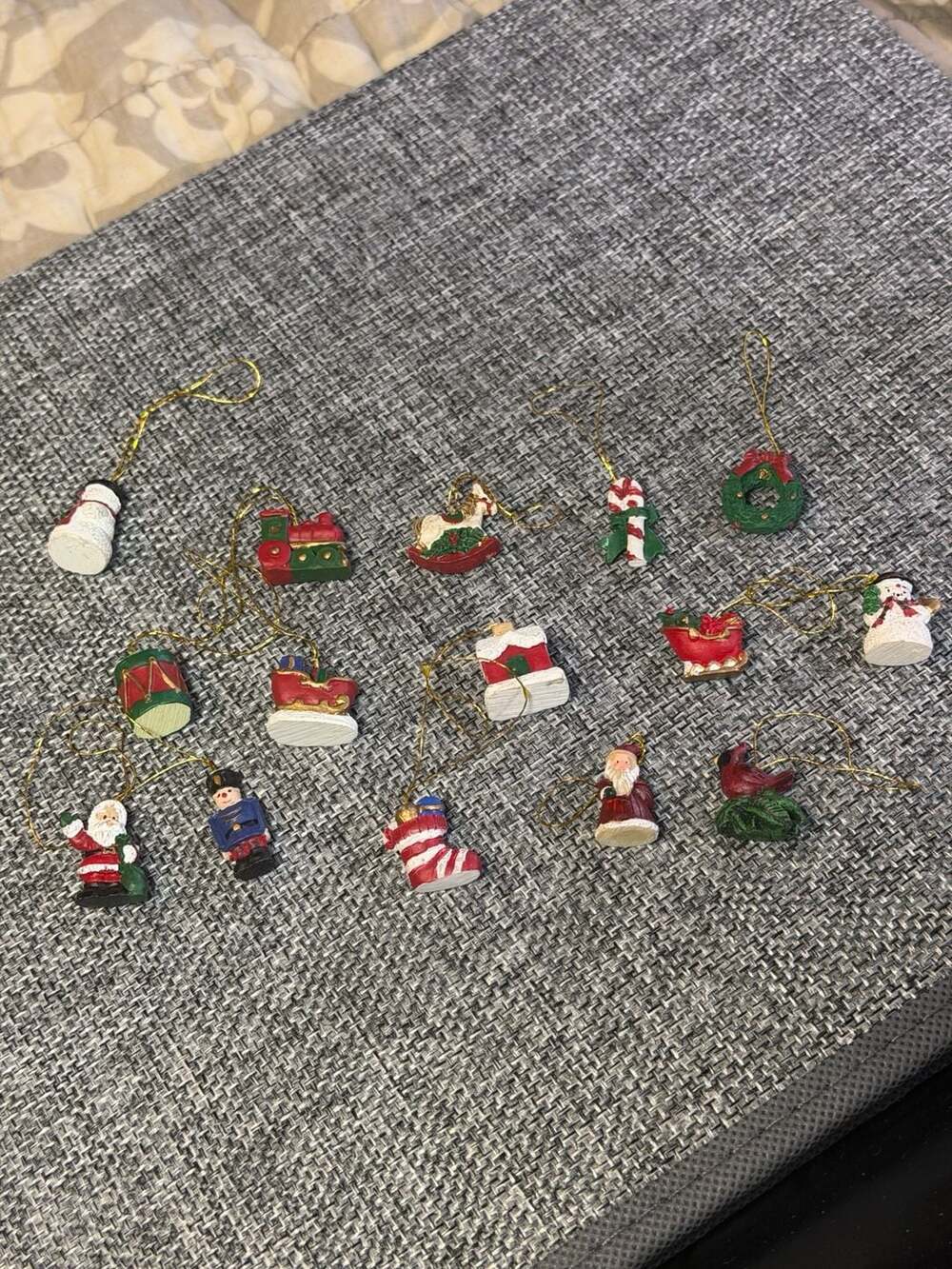 Vintage Mini Christmas Ornaments Set Hand Painted Resin 12